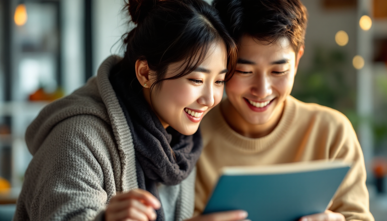 한국인 부부가 입양 절차 5단계를 명확하게 안내하는 가이드라인을 보며 준비하는 모습