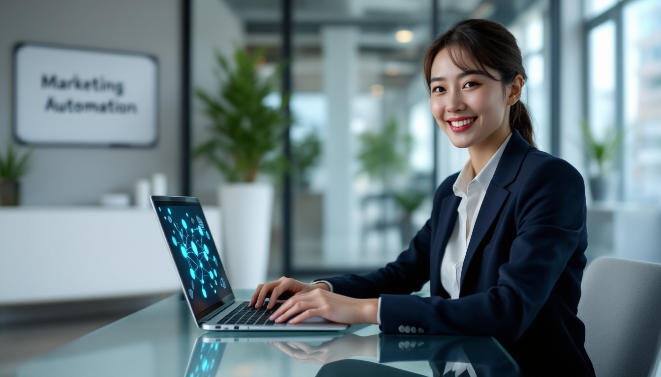 n8n을 활용한 AI 마케팅 자동화 워크플로우를 보며 만족하는 한국인 마케터의 모습.